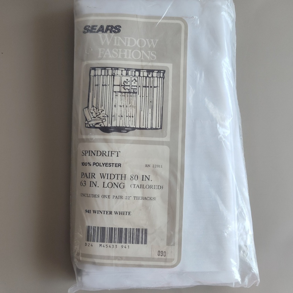 Sears Window Fashions Spindrift Vintage Curtain Pair Winter White Semi Sheer